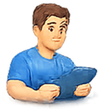 Person using a tablet icon representing low-friction daily consistency tools.